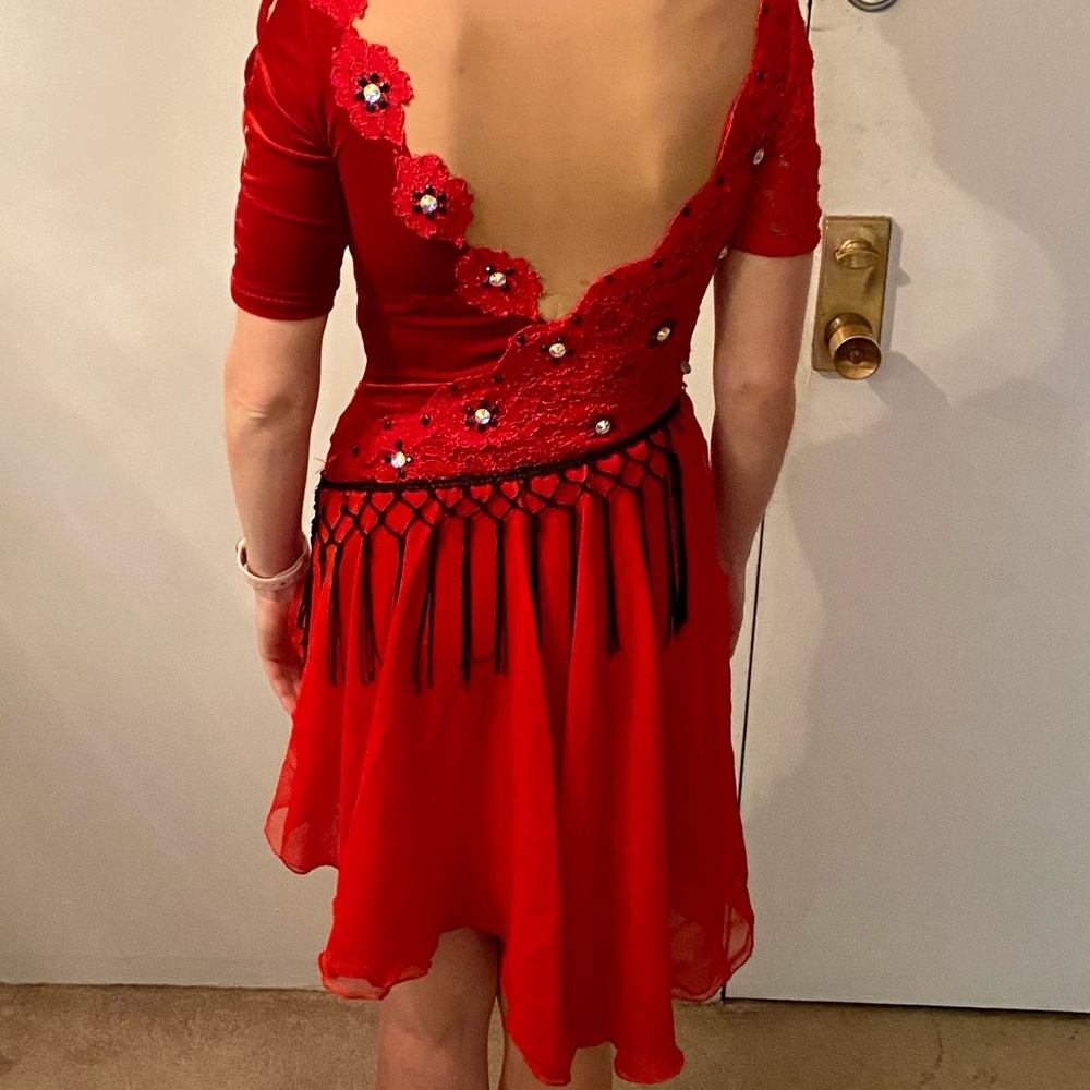 GORGEOUS Stoned Spanish/Tango Red Figure Skating Ice Dance Dress - Picture 6 of 8
